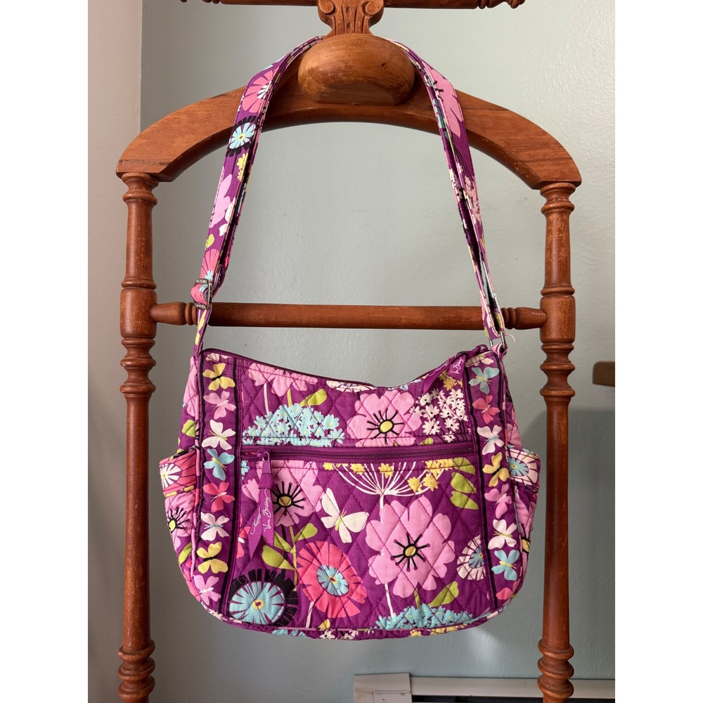 Vera Bradley Flutterby Plum Petals Floral Quilted Cotton Shoulder Crossbody Bag